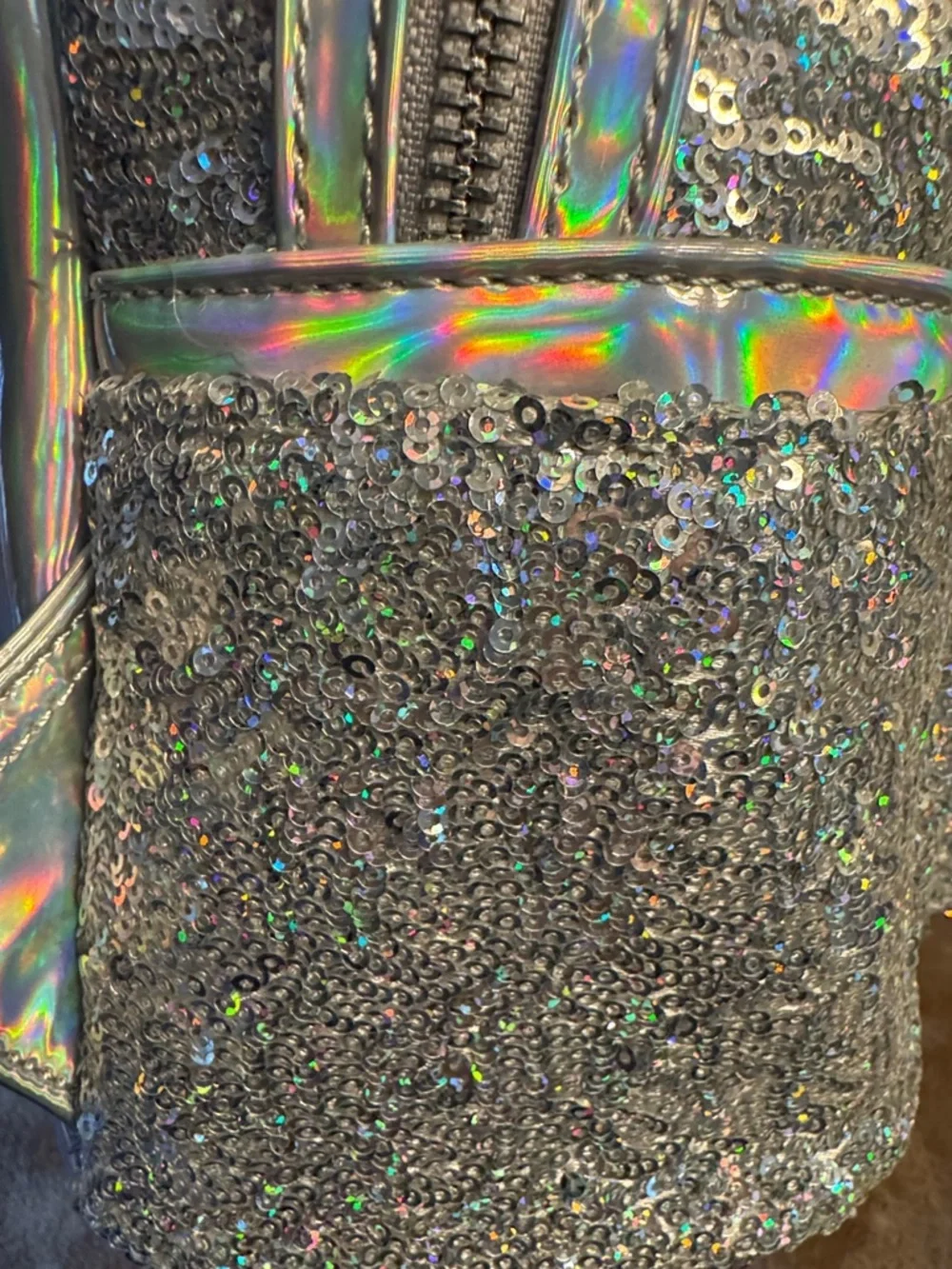 Disney Silver Sequin Mini Backpack with Holographic Bow and Ears